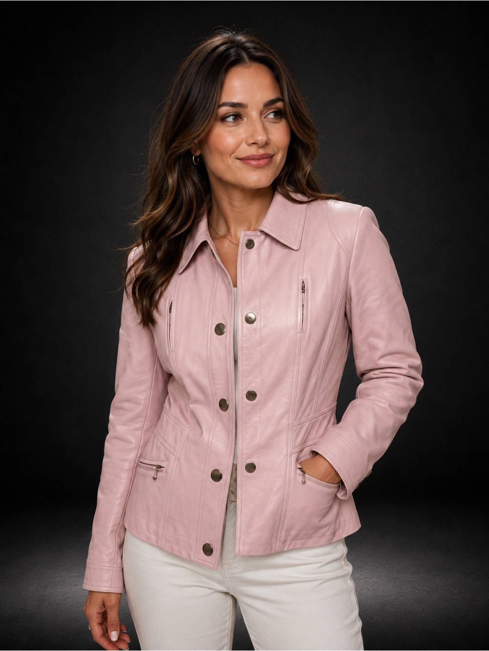 Etcetera Women's Blush Pink Leather Button-Front Jacket
